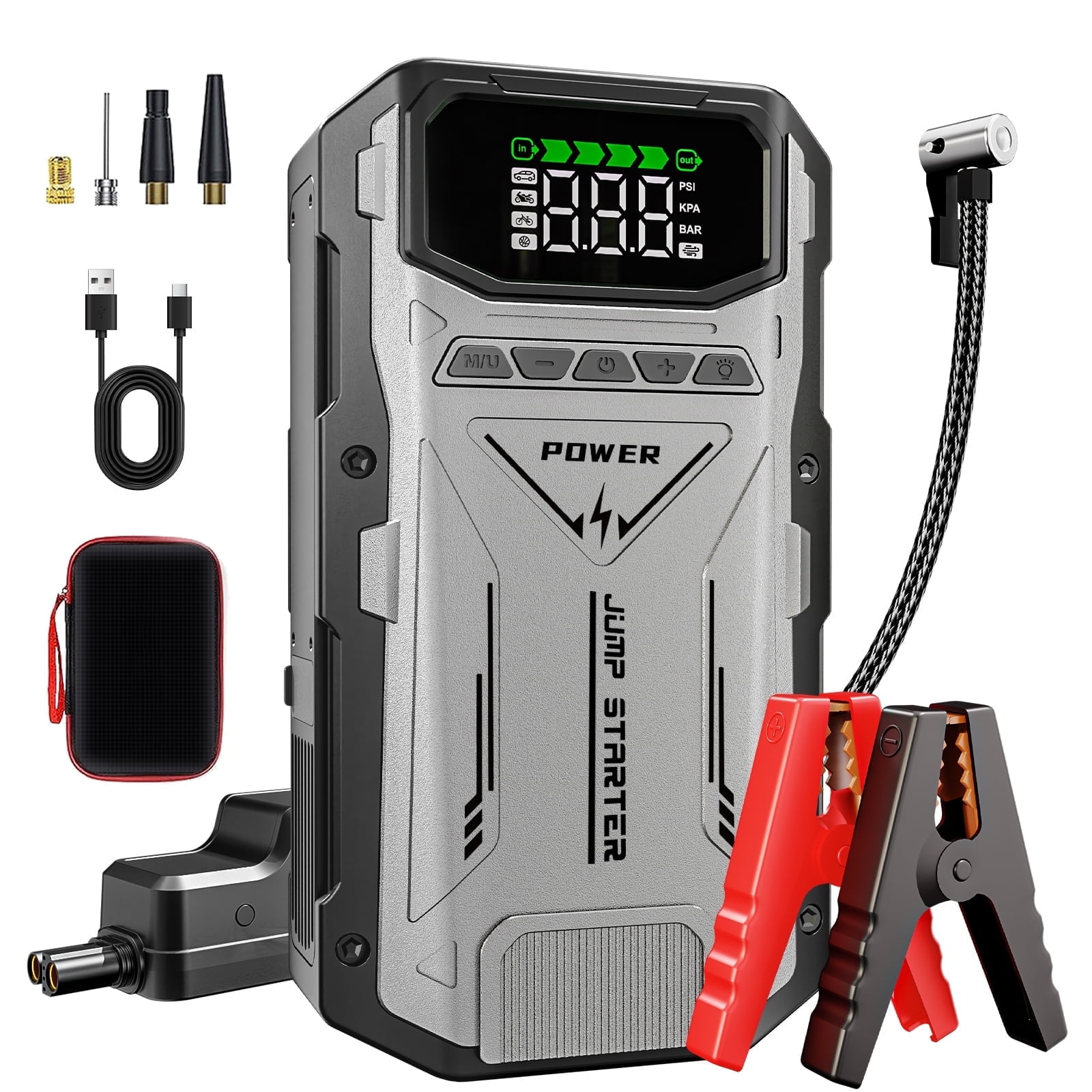 Geeneu 8000A Peak Jump Starter with Air Compressor,Portable Car Battery Jump Starter (for All Gas or up to 12.0L Diesel) with 150PSI Digital Tire Inflator,12V Portable Battery Jump Box