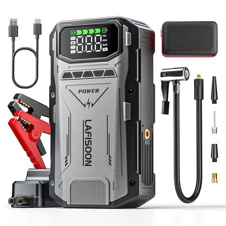 LAFISOON Jump Starter with Compressor, 6000A Jump Box Car Battery Charger, Portable Jumper Starter Power Pack (8.0L Gas/6.5L Diesel),Rodeside Emergency Kit for Vehicle/Motorcycle Combo Tire Inflator