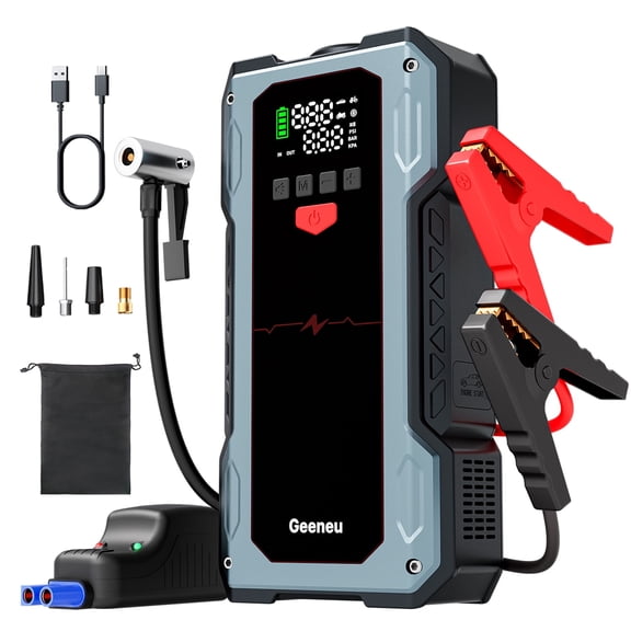 LAFISOON 6000A Jump Starter with Air Compressor, 7-in-1 Portable 12V Car Battery Jump Box Power Pack for All Gas/12L Diesel Engine with 150PSI Tire Inflator & Extended Jumper Cable