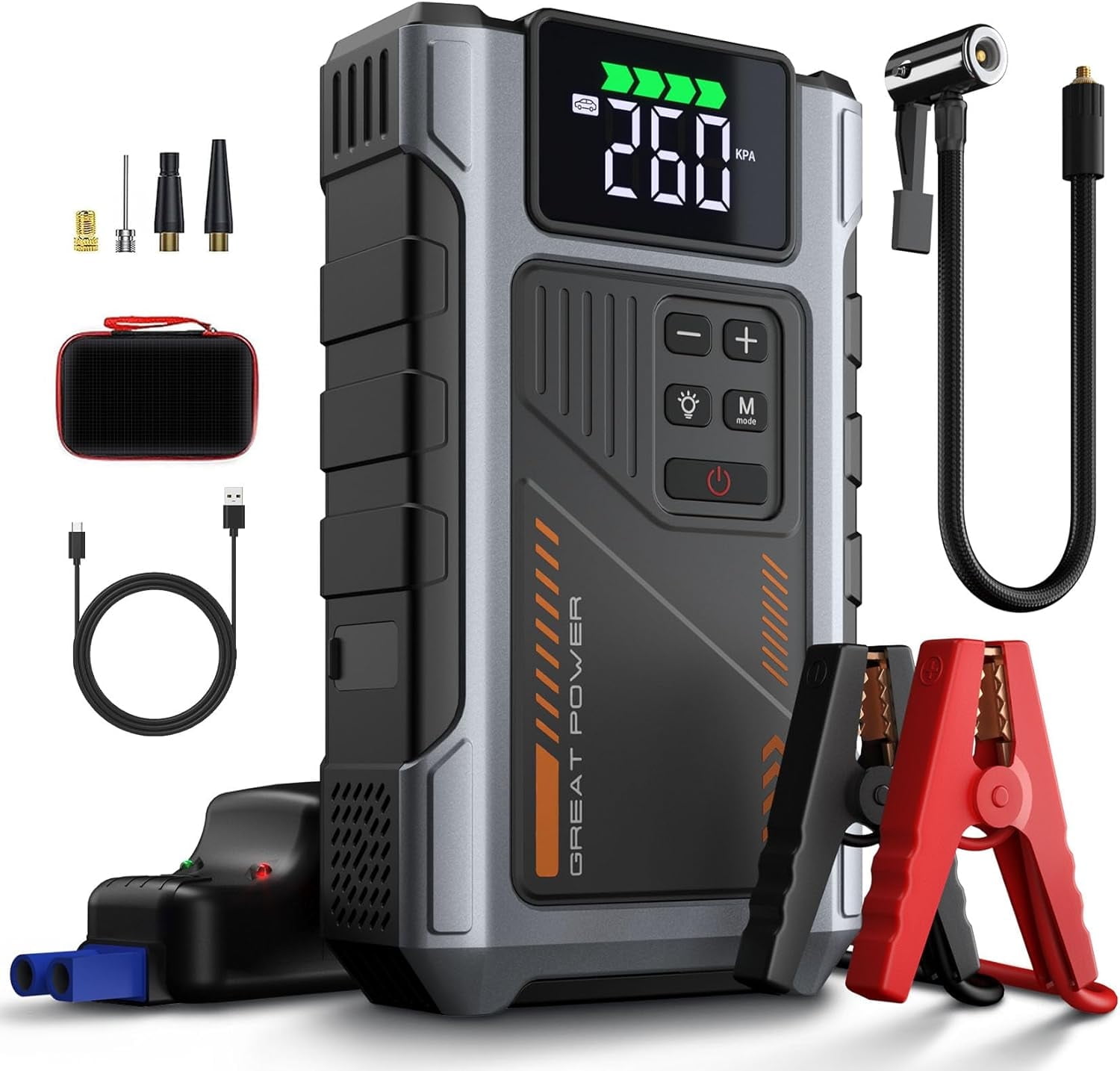 Geeneu Car Jump Starter - 2500A Battery Jump Box for 12V Vehicles(Up to 9.0L Gas 7.5L Diesel Engines),Portable Power Bank Car Battery Jump Starter with Bright LED Light