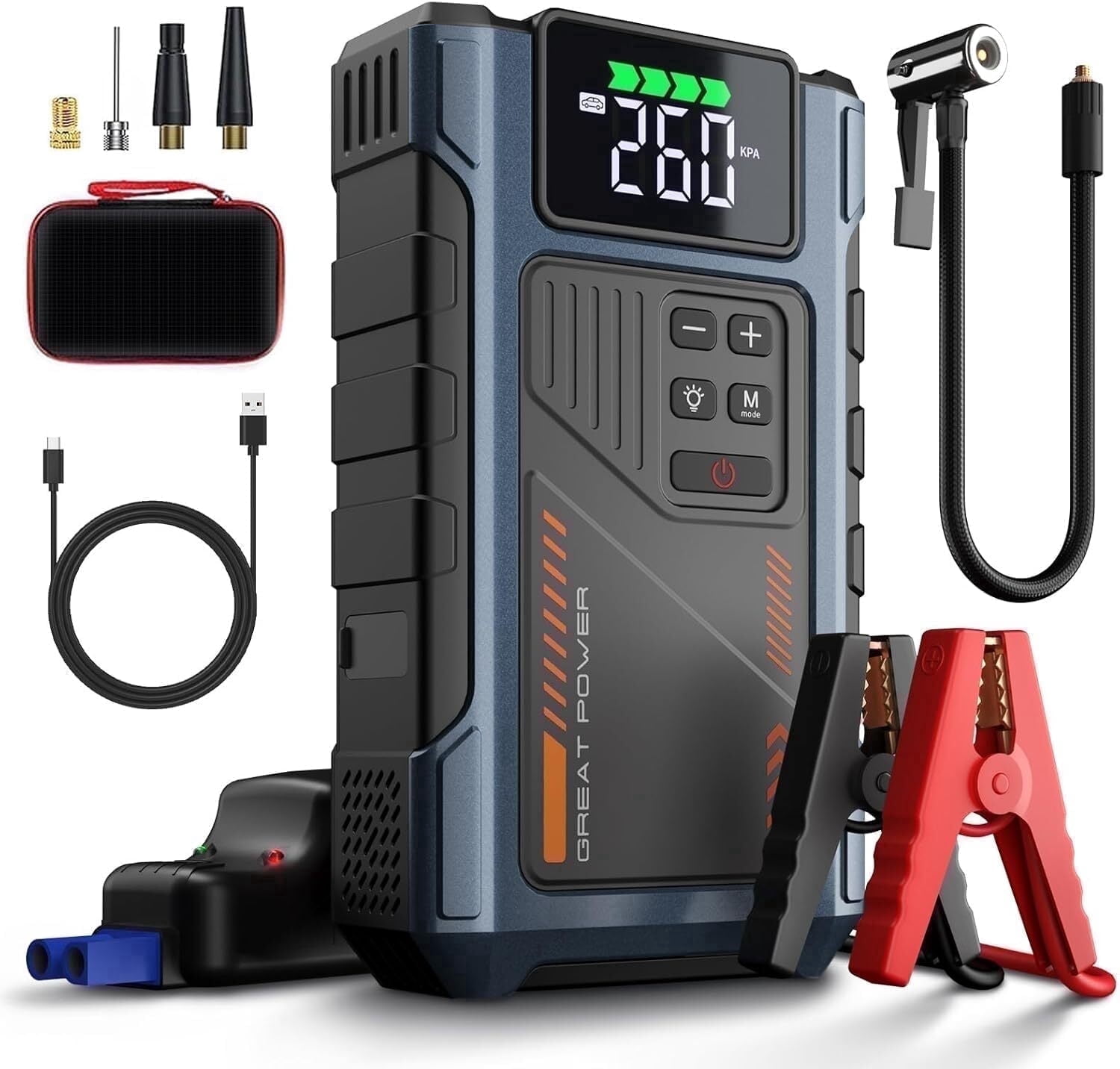 Geeneu Car Battery Jump Starter with Air Compressor,4000A Jumper Box for Car Battery Portable Booster Jump Pack,12V Jumpstart Combo 150PSI Car Tire Inflator Air Pump(up to 8.0L Gas/6.5L Diesel)