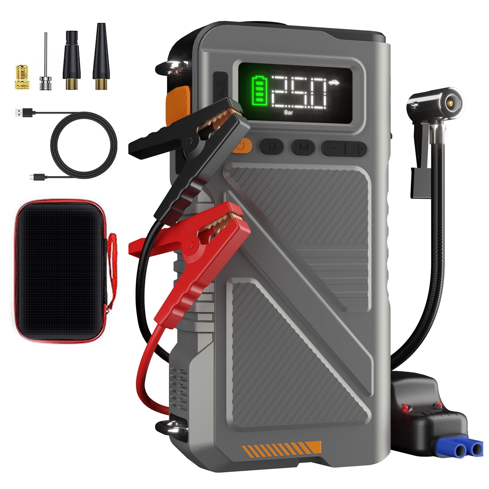 Geeneu Jump Starter with Air Compressor 5000A for 10.0 Gas and 9.0L Diesel Engine,12V Portable Car Battery Charger Jump Box with Tires Inflate,LCD Screen,LED Light,Type-C Fast Charging