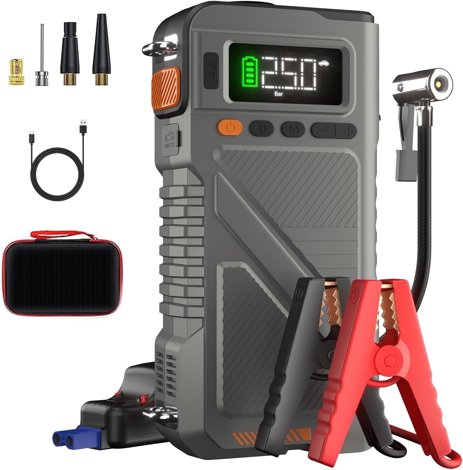 Geeneu  Car Jump Starter with Air Compressor, 8000A Jump Box Combo 150PSI Tire Inflator, 12V Vehicle Jump starter Power Pack for All Gas/12L Diesel