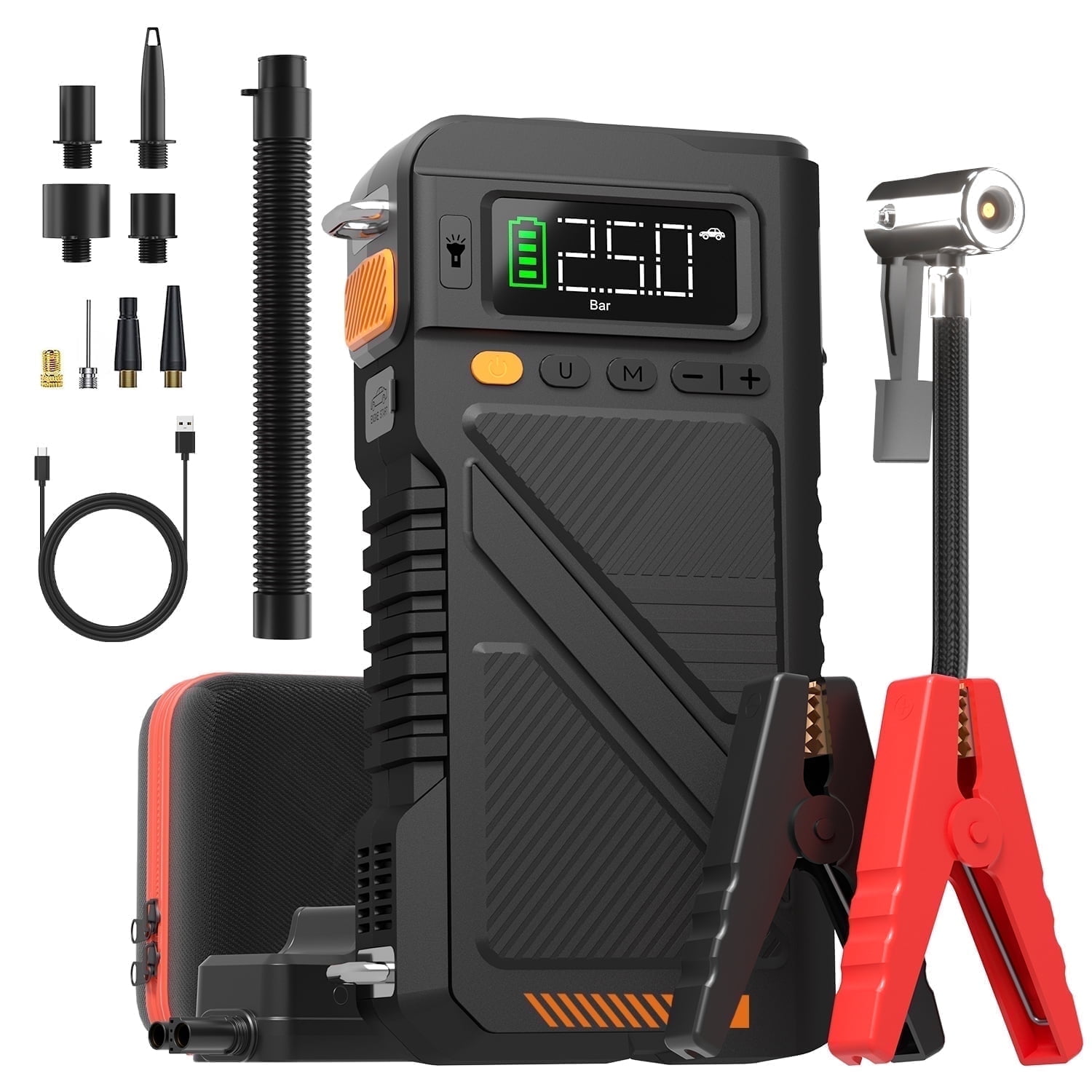 Geeneu 8000A Peak Battery Jump Starter with Air Compressor, Portable 12V Car Battery Jump Box Power Pack for 10L Gas/9L Diesel Engine with 150PSI Tire Inflator & Extended Jumper Cable