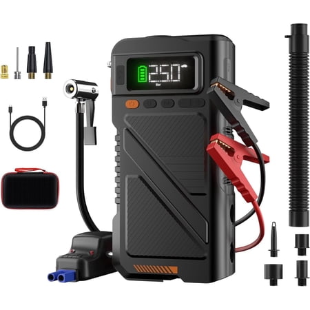 Geeneu 8000A Peak Battery Jump Starter with Air Compressor, Portable 12V Car Battery Jump Box Power Pack for 10L Gas/9L Diesel Engine with 150PSI Tire Inflator & Extended Jumper Cable