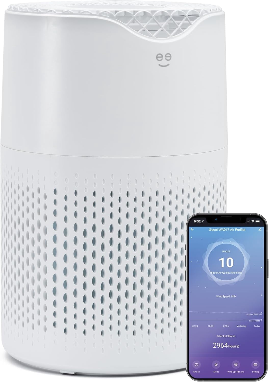 Geeni Air Purifier for Home - Hepa Air Filter for Pet Dander, Smoke, Allergies, Dust, Odor Eliminator, Medium Size Room Air Cleaner up to 215 Square Feet, Wifi Control, Alexa, Google Home Compatible