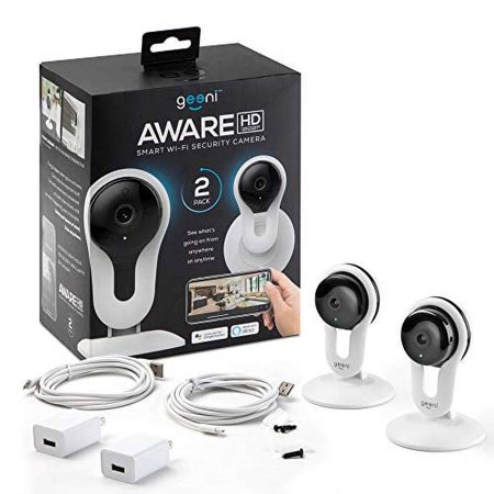 Geeni Aware 1080p Indoor Smart Home Security Camera with 2-Way Talk, Night Vision and Motion Alerts, Works with Alexa and Google Assistant, No Hub Required, White (2 Pack)