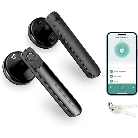 Geeni Fingerprint Door Lock - Smart Door Keyless Entry Door Knob Handle, App, Key, Voice Controlled, Bluetooth Battery-Powered Interior Exterior Lock for Home, Alexa and Google Home Compatible