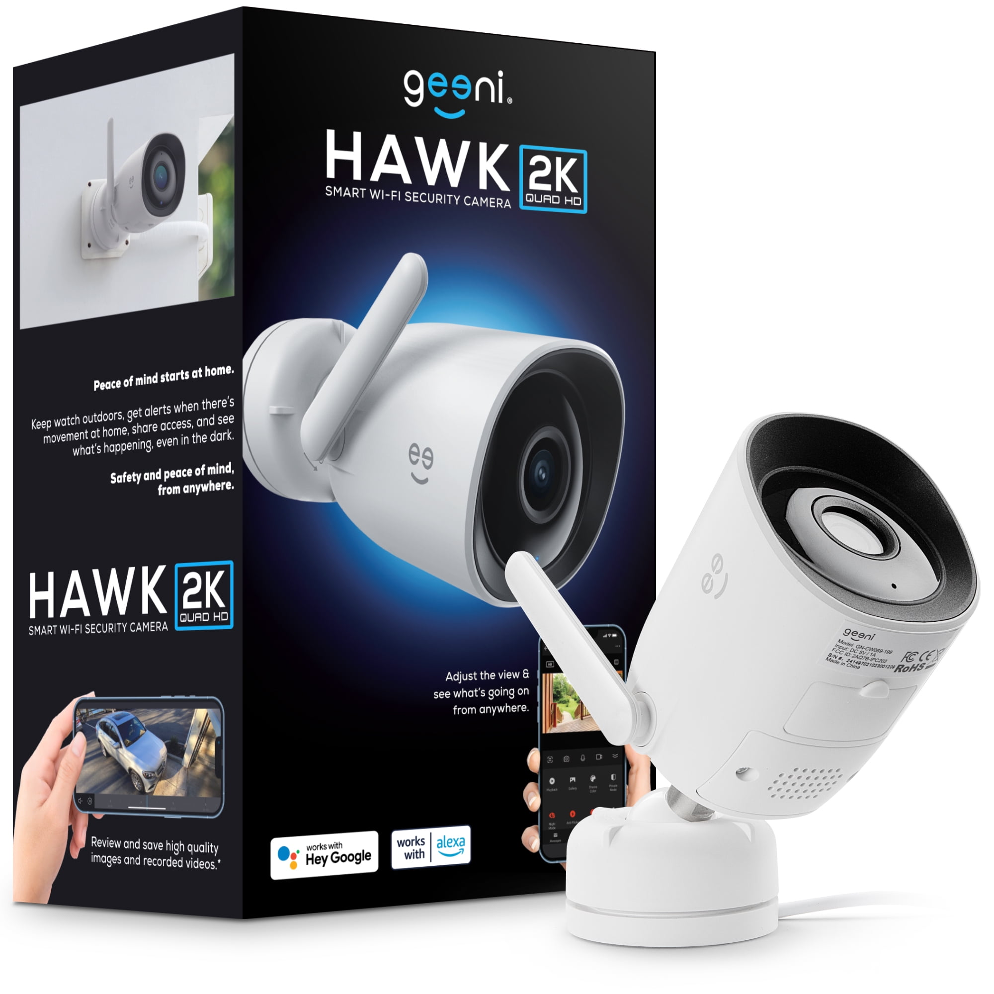 Geeni Hawk HD 2K Outdoor Security Camera | IP66 Weatherproof WiFi Surveillance with Night Vision, 2-Way Audio, and Motion Detection | Works with Alexa and Google Home