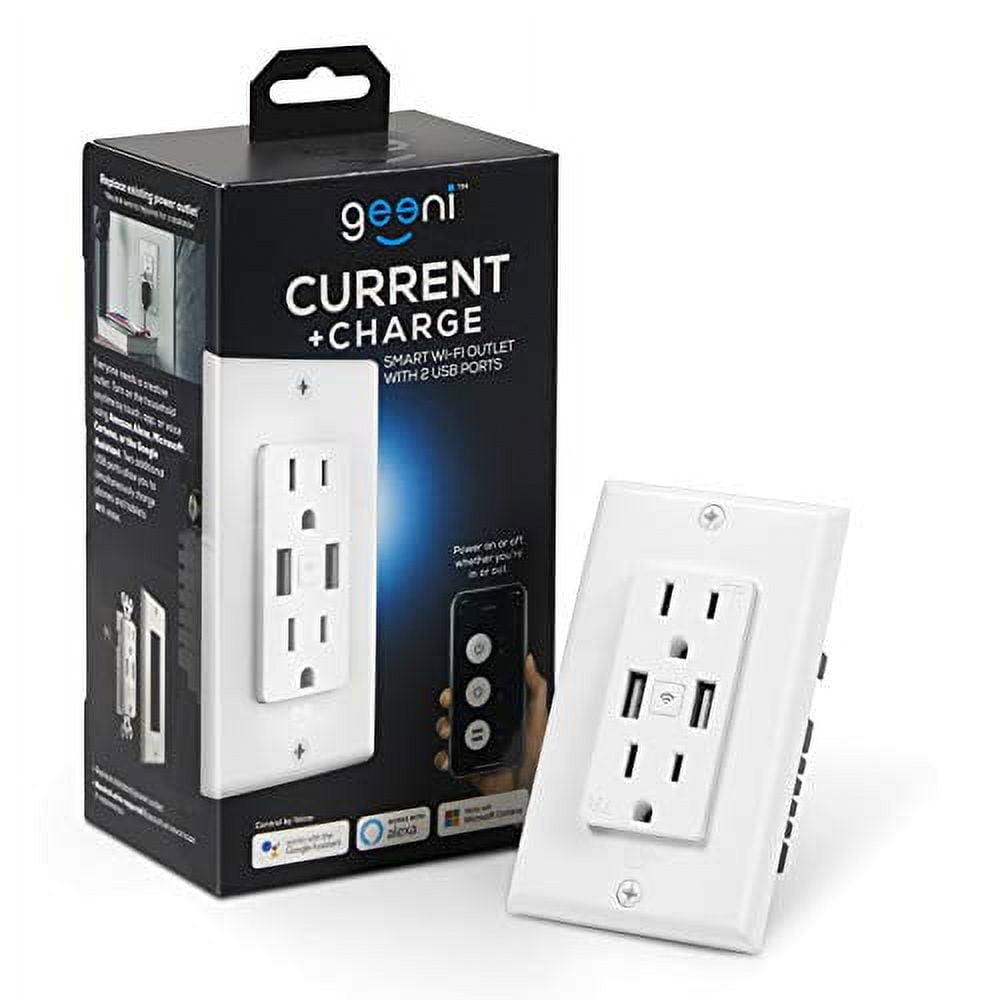 Geeni High Speed USB Charger Smart Outlet, White, 2 Outlets, 2 USB Ports - No Hub Required - Smart Outlet Works with Alexa, Google Assistant &, Requires 2.4 GHz Wi-Fi