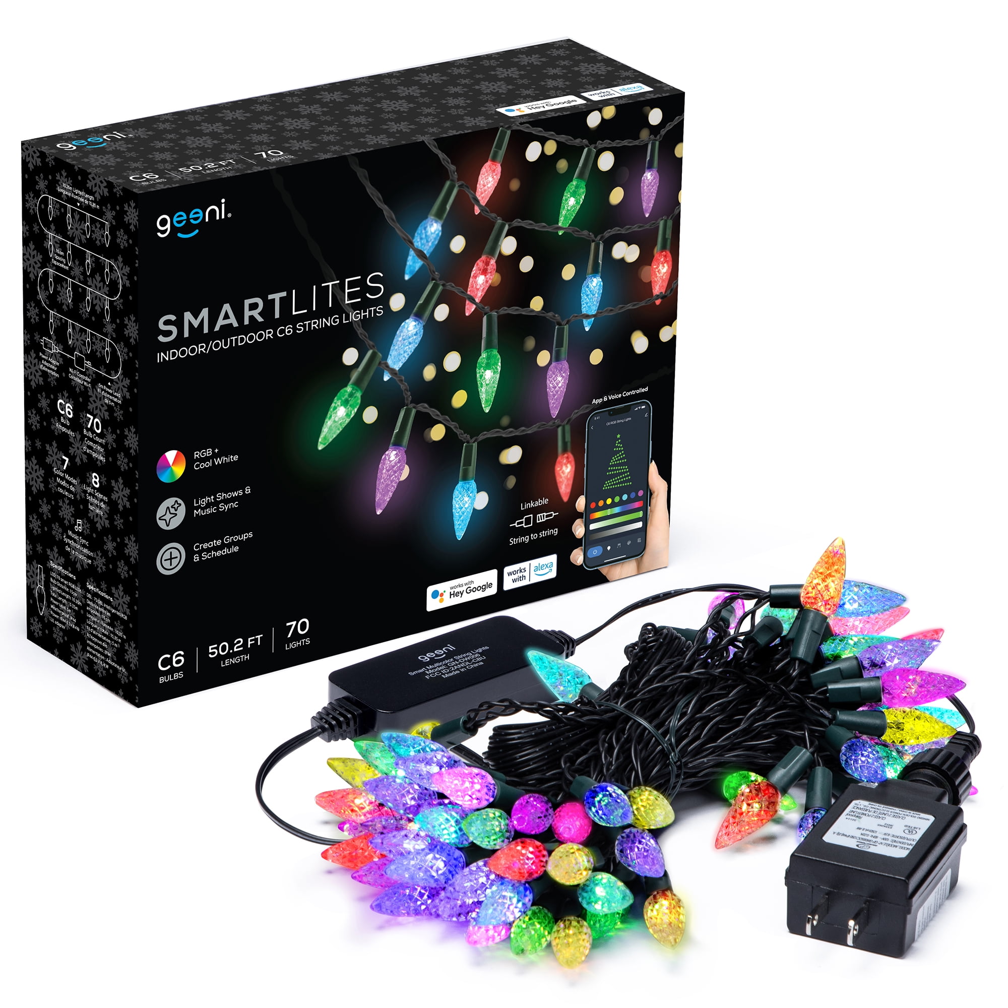 Geeni 50ft Multicolor LED Outdoor String Lights with Music Sync