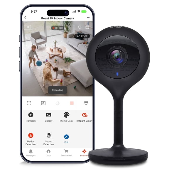 Geeni Look 2K Indoor Camera Security with 4MP 1440p Ultra HD WiFi Video - Smart Motion Alerts, Two-Way Audio, Night Vision & USB-C Power Security Camera, Wi-Fi & App Control