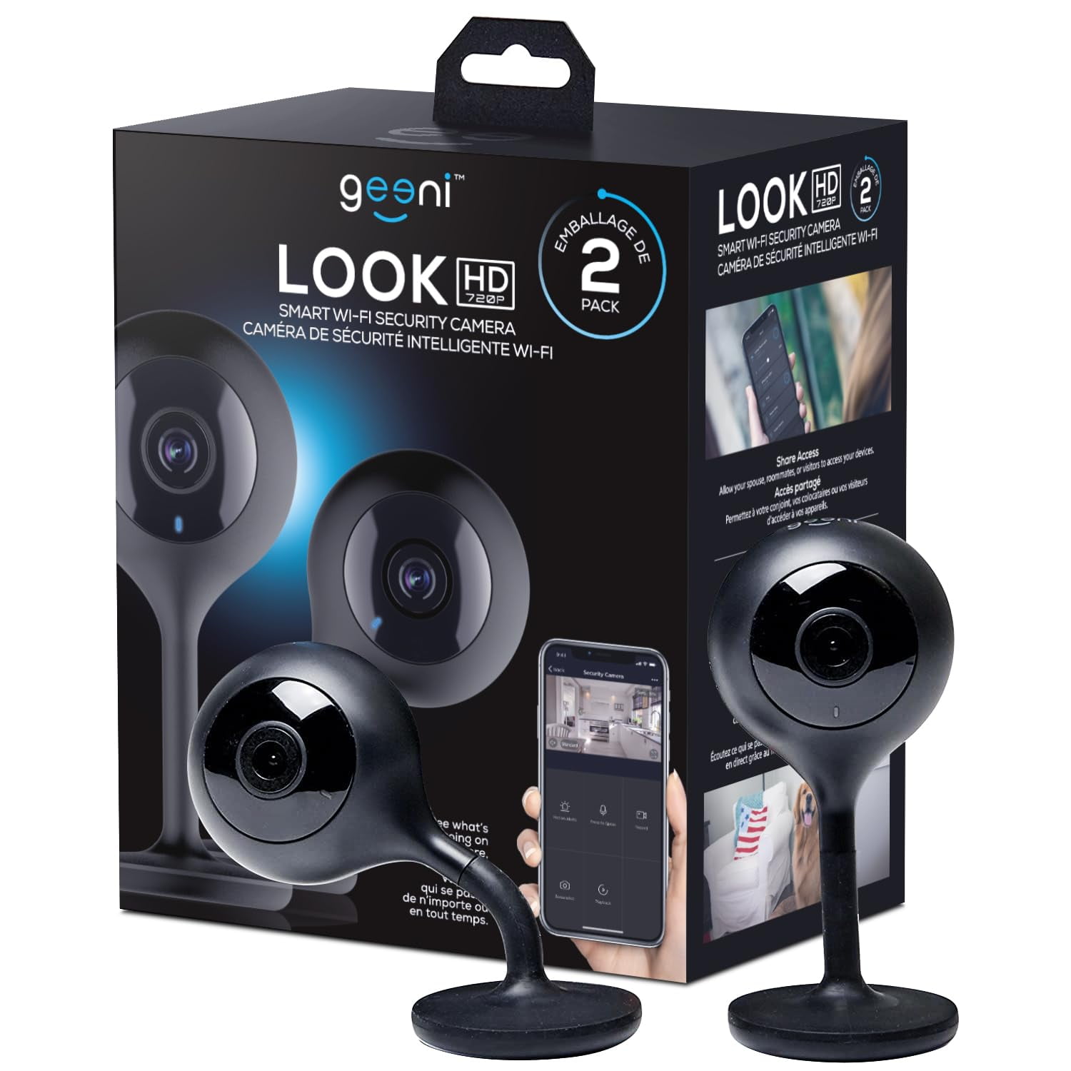 Geeni Look Smart HD 720p 2-Way Talk Motion Sensor Security Camera, Black, 2 Pack