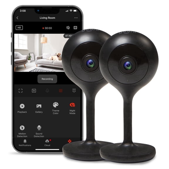 Geeni Look 1080p Indoor Security Camera 2-Pack - Full HD Video, Motion Detection, 2-Way Audio, Night Vision Security Camera, Alexa & Google Compatible
