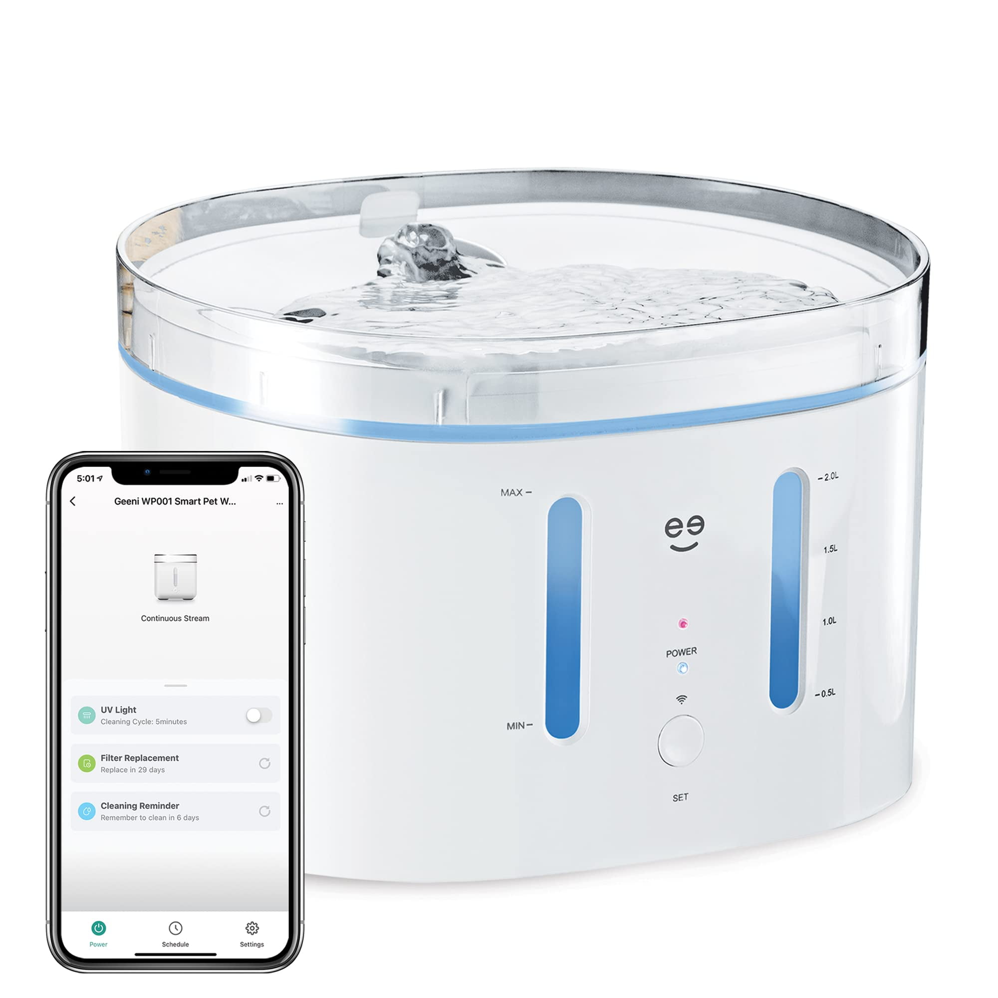 Geeni Pet Connect Smart Fountain, 2.5 Liter Automatic Pet Water