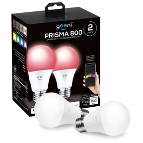 Geeni Prisma 800 Smart RGBW LED Light Bulb, Dimmable, A19/E26, Color Changing, 2-Pack