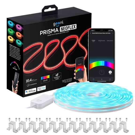 Geeni Prisma Neoflex Smart WiFi LED Strip Lights, Waterproof RGB, Indoor/Outdoor, 16.4 ft, Multicolor, App & Voice Control