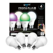 Geeni Prisma Plus 800 2700K-6500K Tunable and Dimmable A19, 60W Equivalent RGBW LED Smart WiFi Light Bulb, Works with Alexa and Google Home (4 Pack)