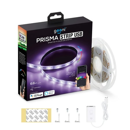Geeni Prisma Strip USB Smart LED Strip Lights, Indoor/Outdoor Adhesive Strips, Lights for TikTok, Alexa and Google Assistant Compatible. No Hub Required (2M Light Strips)