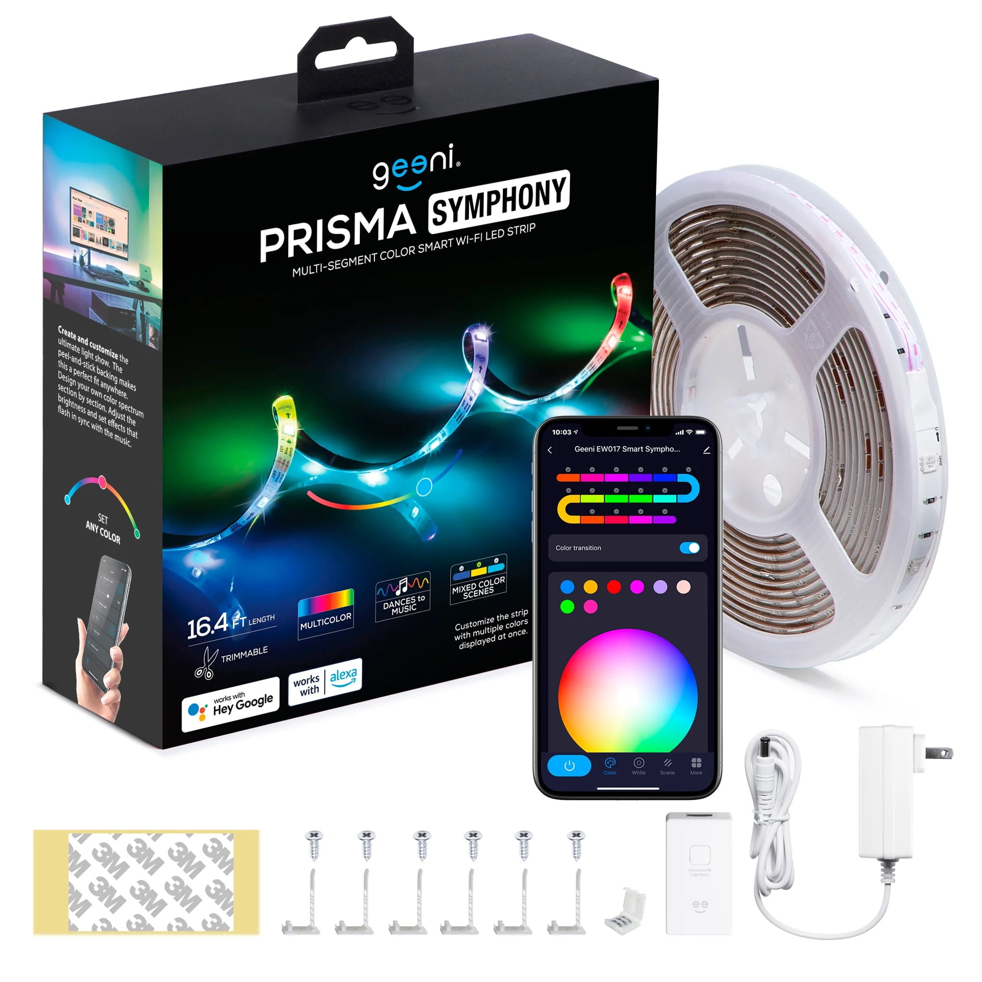 Geeni Prisma Symphony Smart LED Strip Lights, RGBIC with App Remote