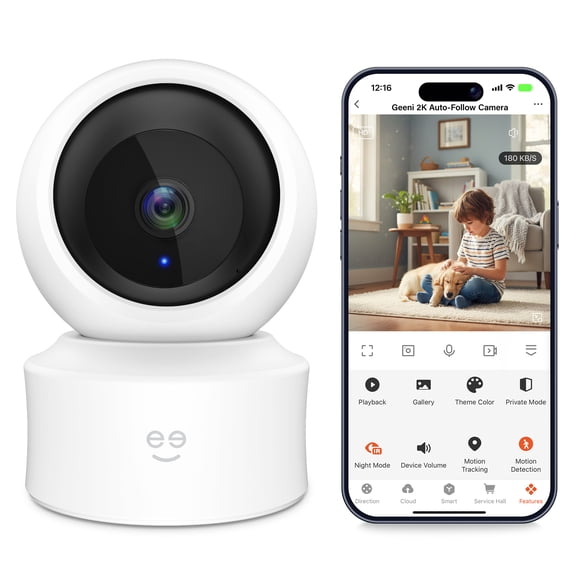 Geeni Scope Ultra 2K Indoor Camera, 1440p Video Resolution 360 Auto-Follow, Dual Band 2.4GHz and 5GHz Wi-Fi