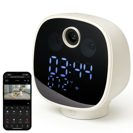 Geeni Serenity Smart Clock Camera | Baby Security Camera | 1080p HD Home Security with WiFi Voice Control | Lullabies 2-Way Audio | Night Light | Compatible with Alexa & Google Home