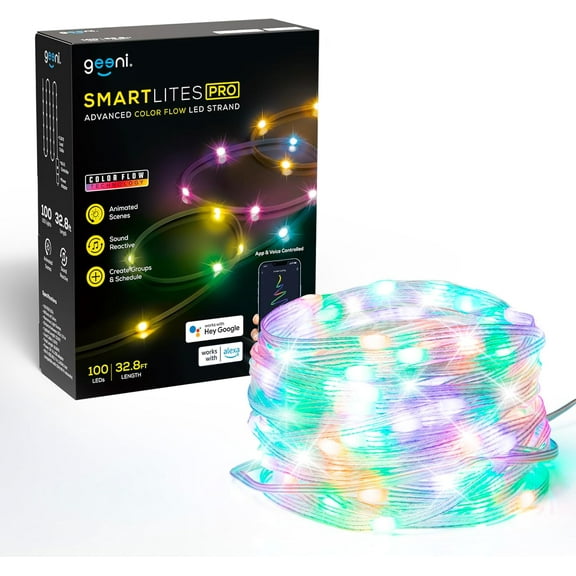 Geeni Smart Lights Pro Color Flow LED Strand 100 LED 32.8 FT Length
