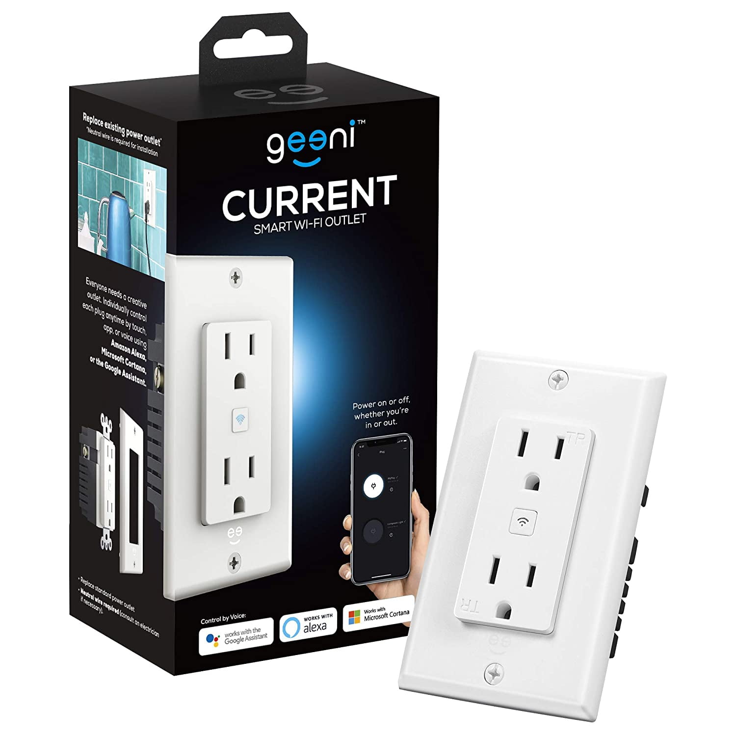 Geeni Smart WiFi inWall Outlet, White, 2 Smart Outlets, Works with