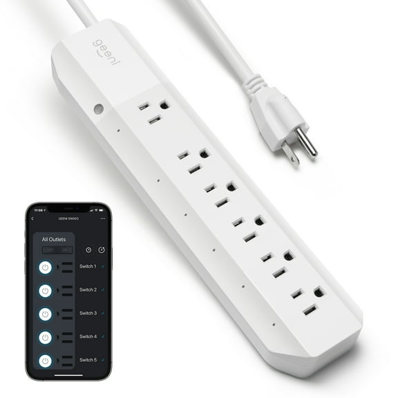 Geeni Surge Smart Plug Power Strip, Wifi Hub Extender, 125V, 6 Outlets, Voice Control Compatible
