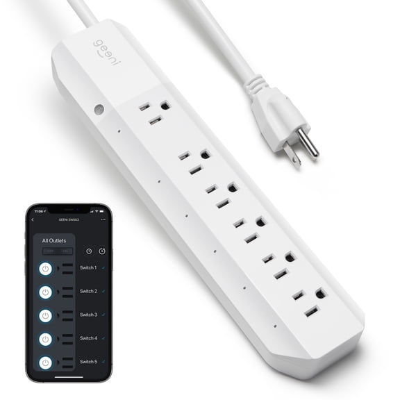 Geeni Surge Smart Plug Power Strip, Wifi Hub Extender, 125V, 6 Outlets, Voice Control Compatible