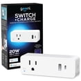 thumbnail image 1 of Geeni Smart Wi-Fi Plug with App & Voice Control, 20W USB-A & USB-C Fast Charging, White, 1 of 10