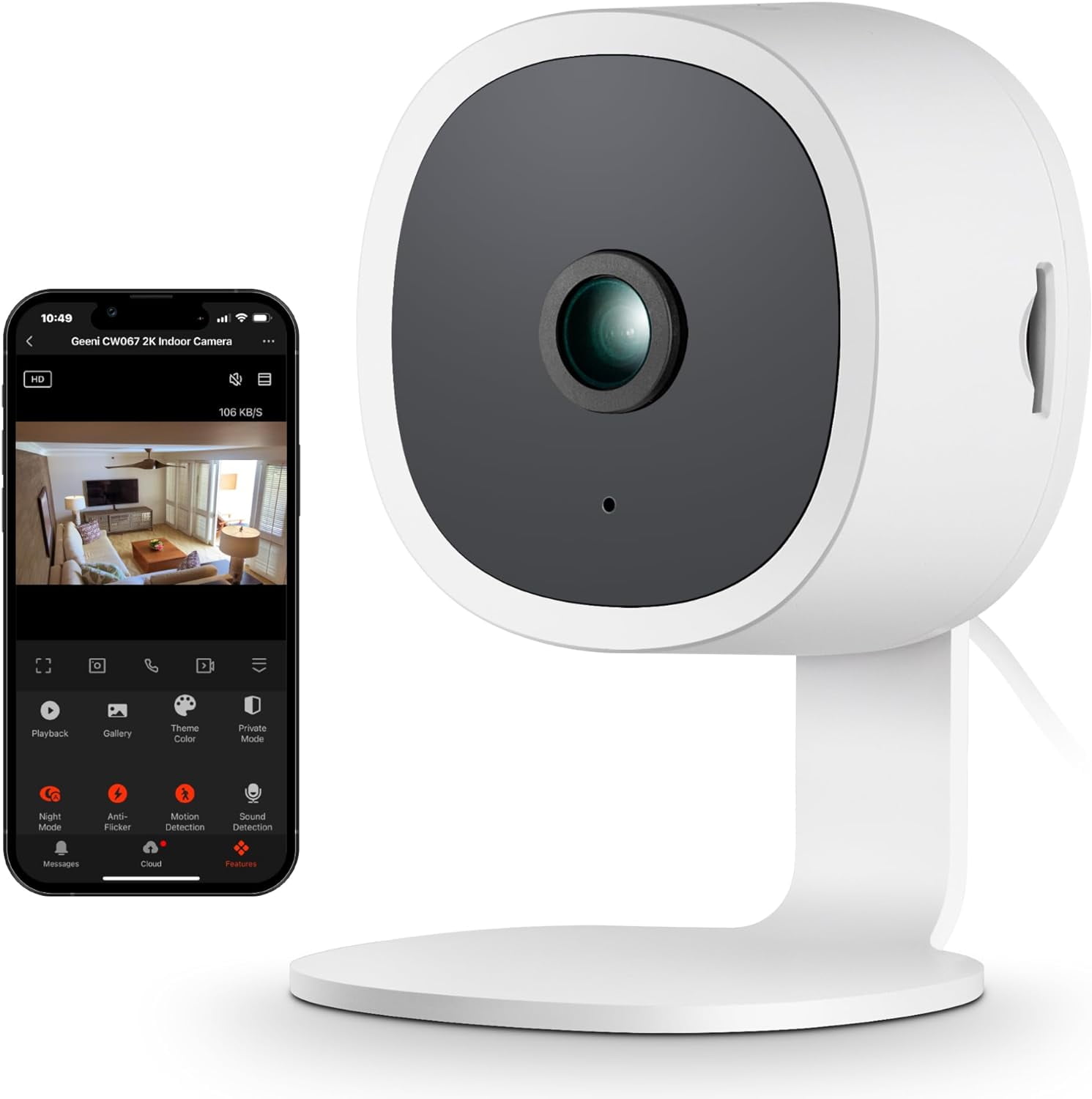 Geeni Vision 2K Indoor Smart Security Camera 2.4 GHz with Flexible Viewing, Motion Detection, 2 Way Audio, Night Vision - Works with Alexa and Google Home