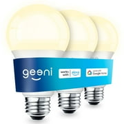 Geeni Smart LED Light Bulb 3-Pack A19 WiFi Dimmable Soft White 800 Lumens, Works with Alexa & Google Assistant, Voice Control, Energy Efficient Smart Bulbs
