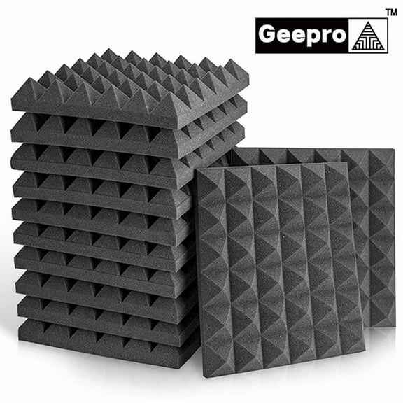 Geepro 8 Pcs/set Soundproofing Foam Studio Acoustic Panels Pyramid Fireproof Panels Foam Tiles Sound Insulation Absorbing, 12x12x2 inch