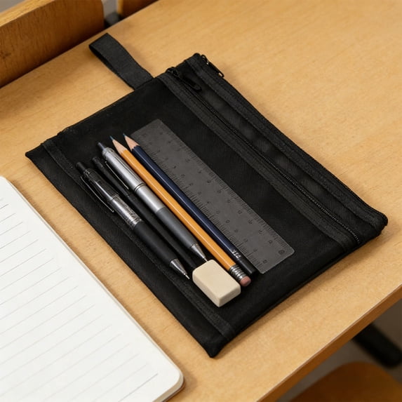 Geerera Mesh Pouch Pen Organizer Dual-Zipper A5 Size Transparent 9.06x7.28 Inch