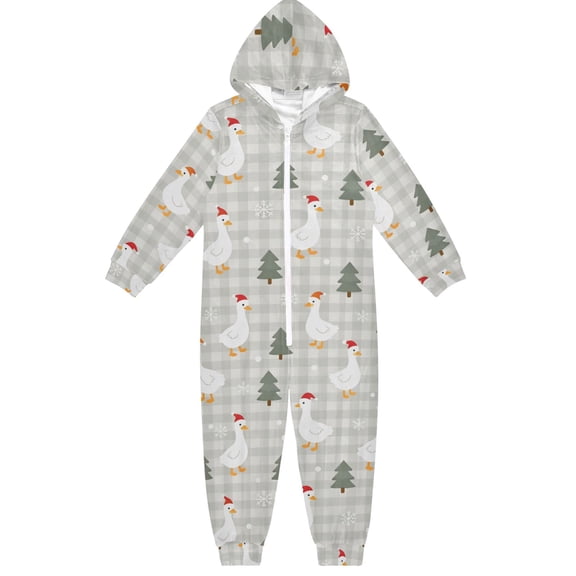 Geese Christmas Boys & Girls Hooded One-Piece Pajamas Warm Crystal velvet Hooded Long Sleeve Loungewear Jumpsuit Unisex