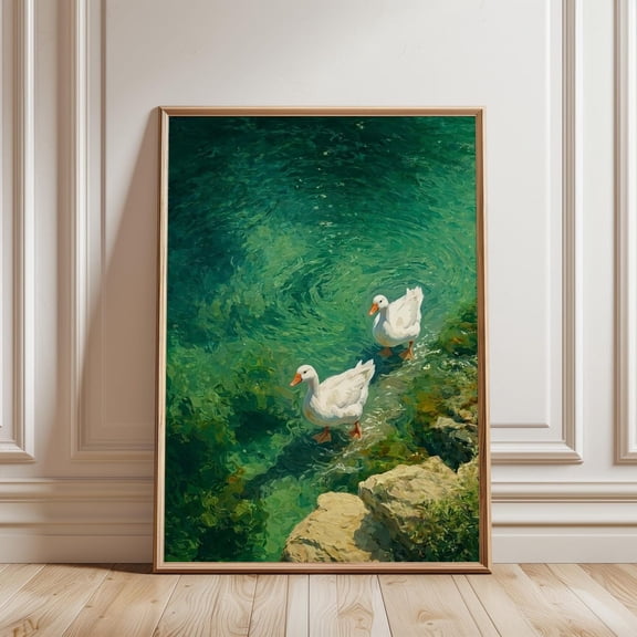 Geese Emerald Water Farm Animal Wall Decor Unframed Paper Print