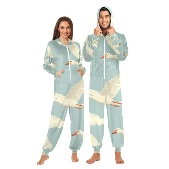 Geese Fly Adult Onesie Pajamas Slim Fit Christmas One Piece Suit Pjs for Women and Men Hooded Zipper