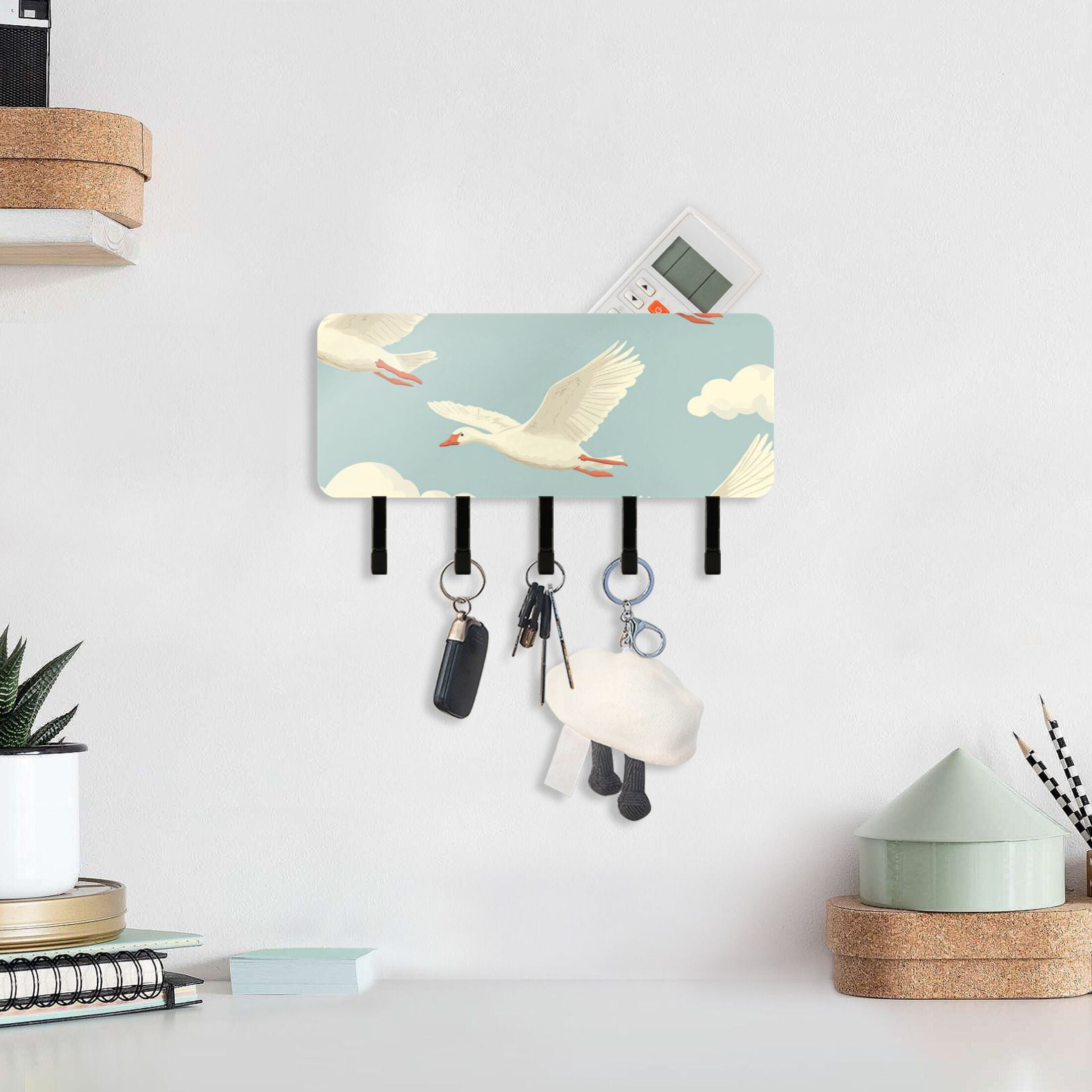 Geese Fly Key Holder for Wall Mail Holder Organizer with 5 Key Hooks ...