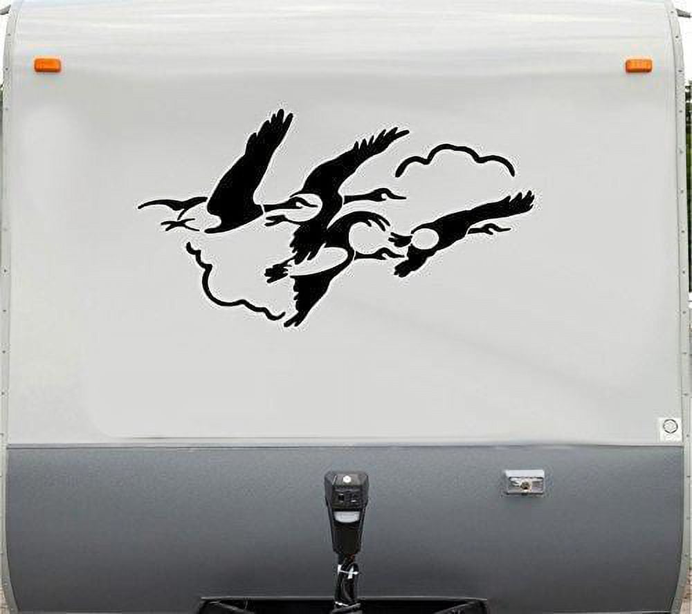 Five Flying Geese Vinyl Decal Sticker - Black Gloss, Removable, For Cars, Laptops, Windows, Walls (7x3.7 Inches)