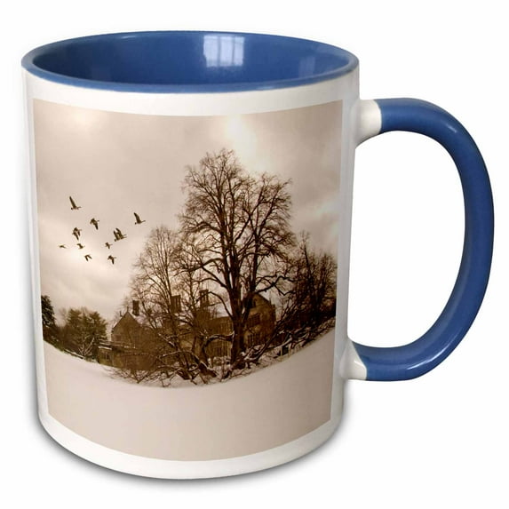3drose, Geese Flying Over the Snow, 11oz Two-tone Blue Mug