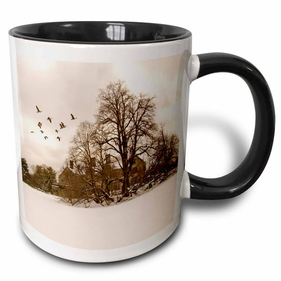 3drose, Geese Flying Over the Snow, 15oz Two-tone Black Mug