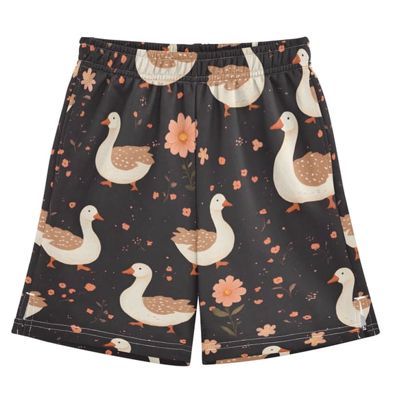 Geese Pink Flower Pattern Athletic Shorts Breathable with Comfort Fit Drawstring Casual Sweatshorts Large