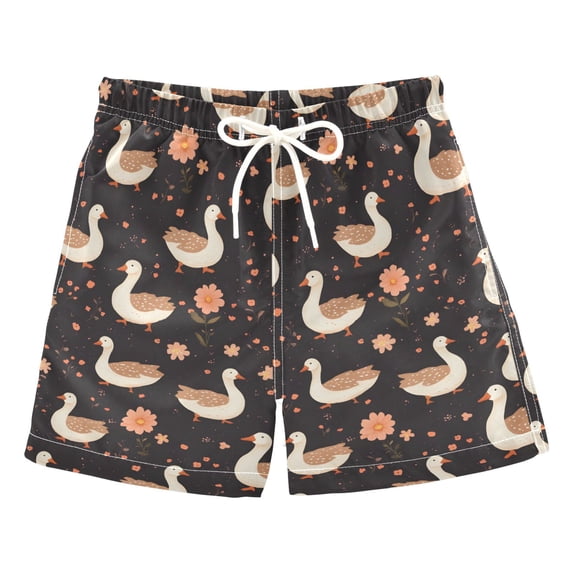 Geese Pink Flower Pattern Swim Trunks Quick Dry Beach Pool Board Shorts Lightweight Stylish Print Sizes 2T to XL