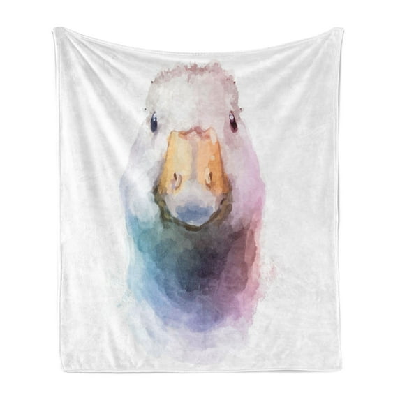 Geese Soft Flannel Fleece Throw Blanket, Hand Drawn Watercolor Goose Colorful Portrait Artwork Wild Animals, Cozy Plush for Indoor and Outdoor Use, 50" x 70", Multicolor, by Ambesonne