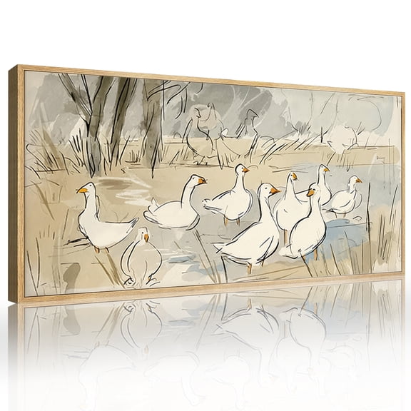 Geese Wall Art Duck Wall Decor Framed Nature Wildlife Wall Painting Country Cottage Canvas Artwork for Living Room Farmhouse Bedroom 20X40 In