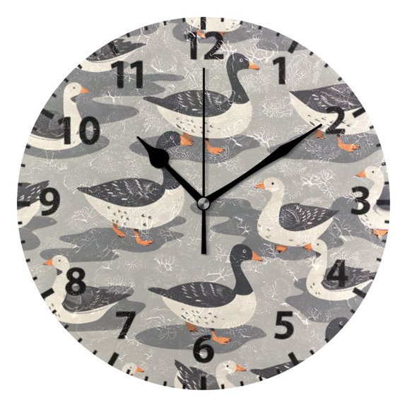 Geese Wall Clock 10in Round Artistic Oil Painting Home Decor Desk Table Clock