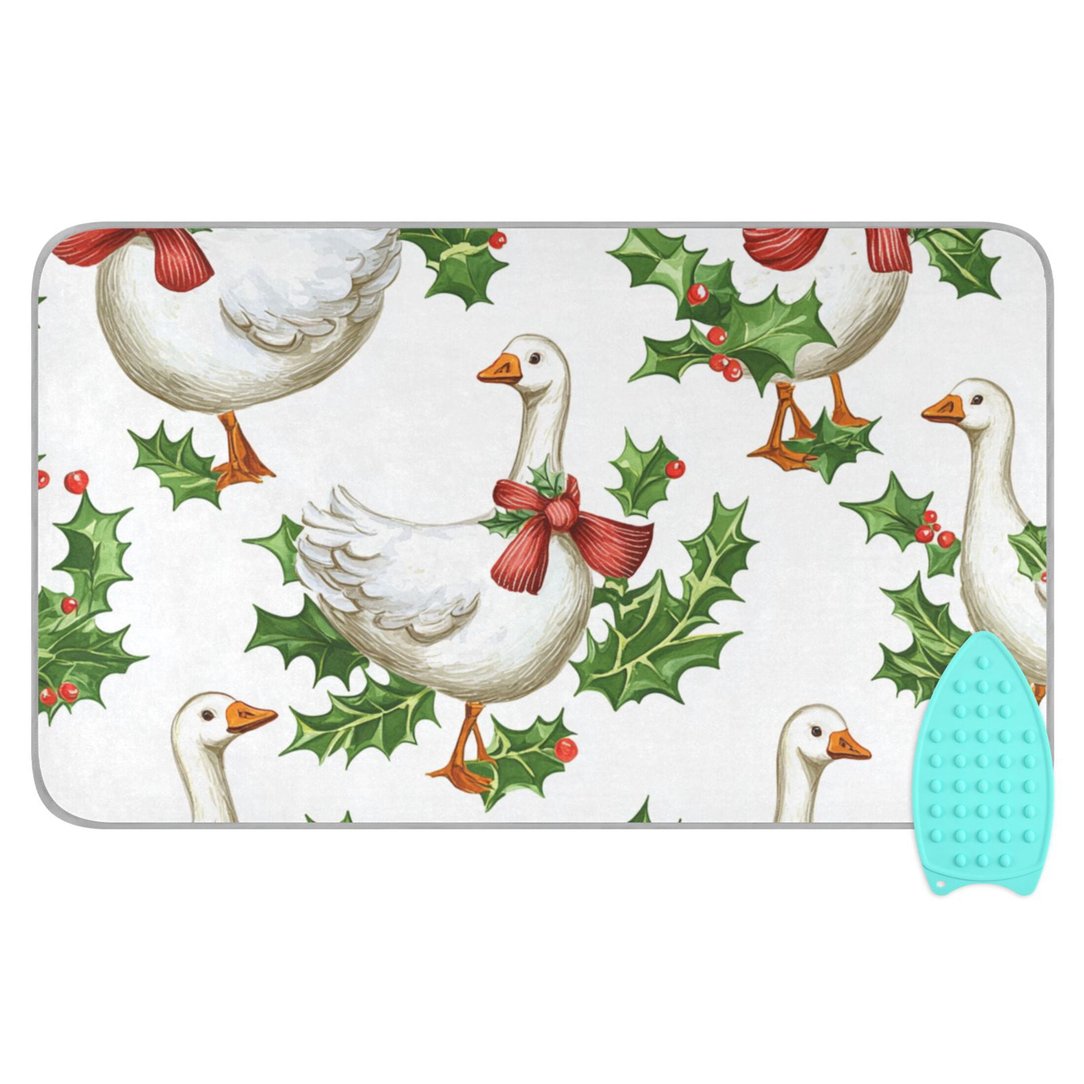 Geese in Christmas Leaves Ironing Mat Blanket Portable Travel Ironing Pad Heat Resistant Pad 47.2" x 27.6”