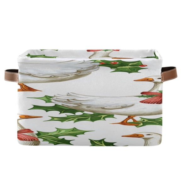 Geese in Christmas Leaves Square Storage Bins with Handles Collapsible Containing Box 1 Pack