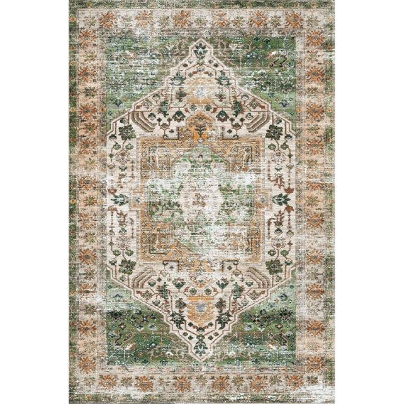 Geetinfly 10*13FT Area Rugs 1300Gsm 100% Polyester Rug 450Gsm Pearl Velvet Folded Washed Back Printed Carpet - Persia - Fleeting Story Orange green